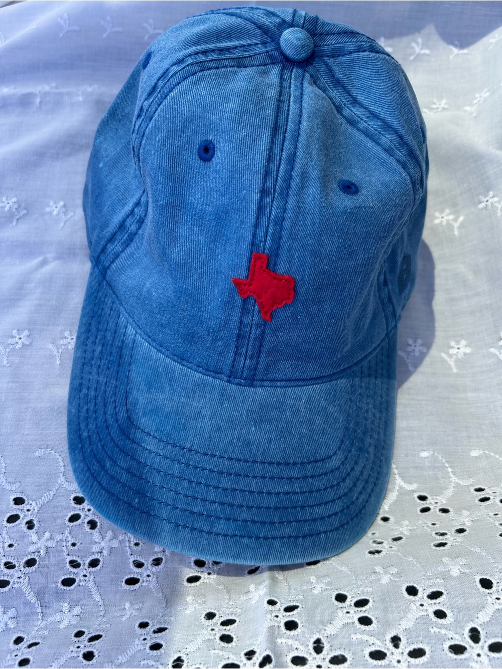 Blue Denim Baseball Cap with Red Texas State Patch